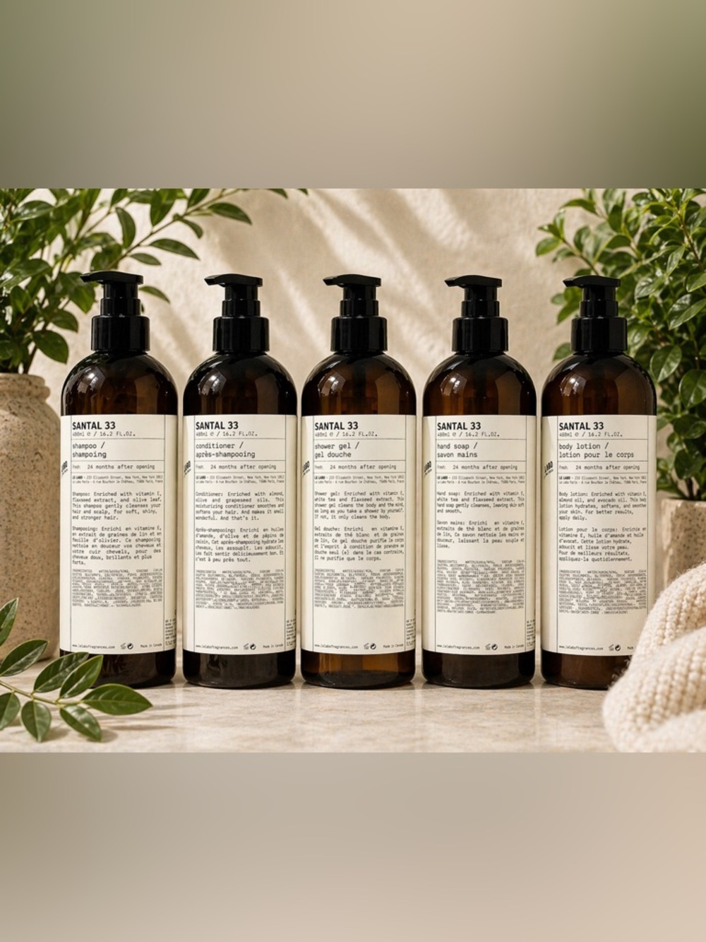 Le Labo Santal 33 Full Set 5pc Shampoo Conditioner Body Wash Lotion Hand Soap
